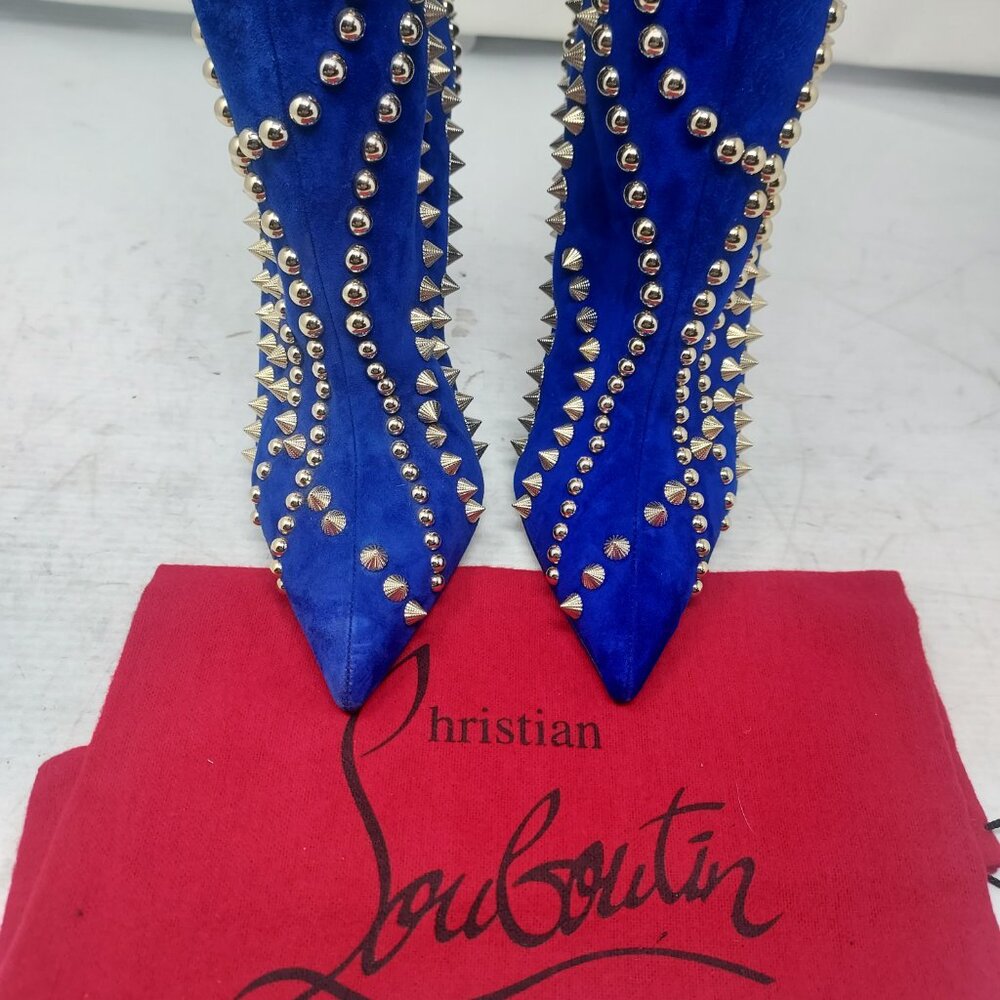 Christian Louboutin Astrilarge Pika Galactiqueen Blue Suede Stud Boot - Picture 7 of 11